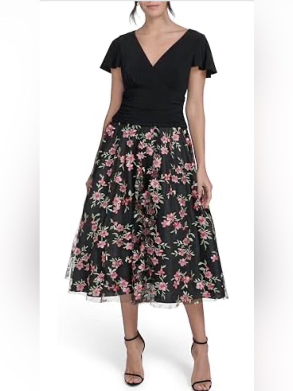 Jessica Howard womens Short Sleeve Embroidered Mesh Fit & Flare MIDI Dress